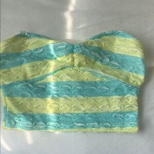 Striped Yellow and Blue Strapless Top